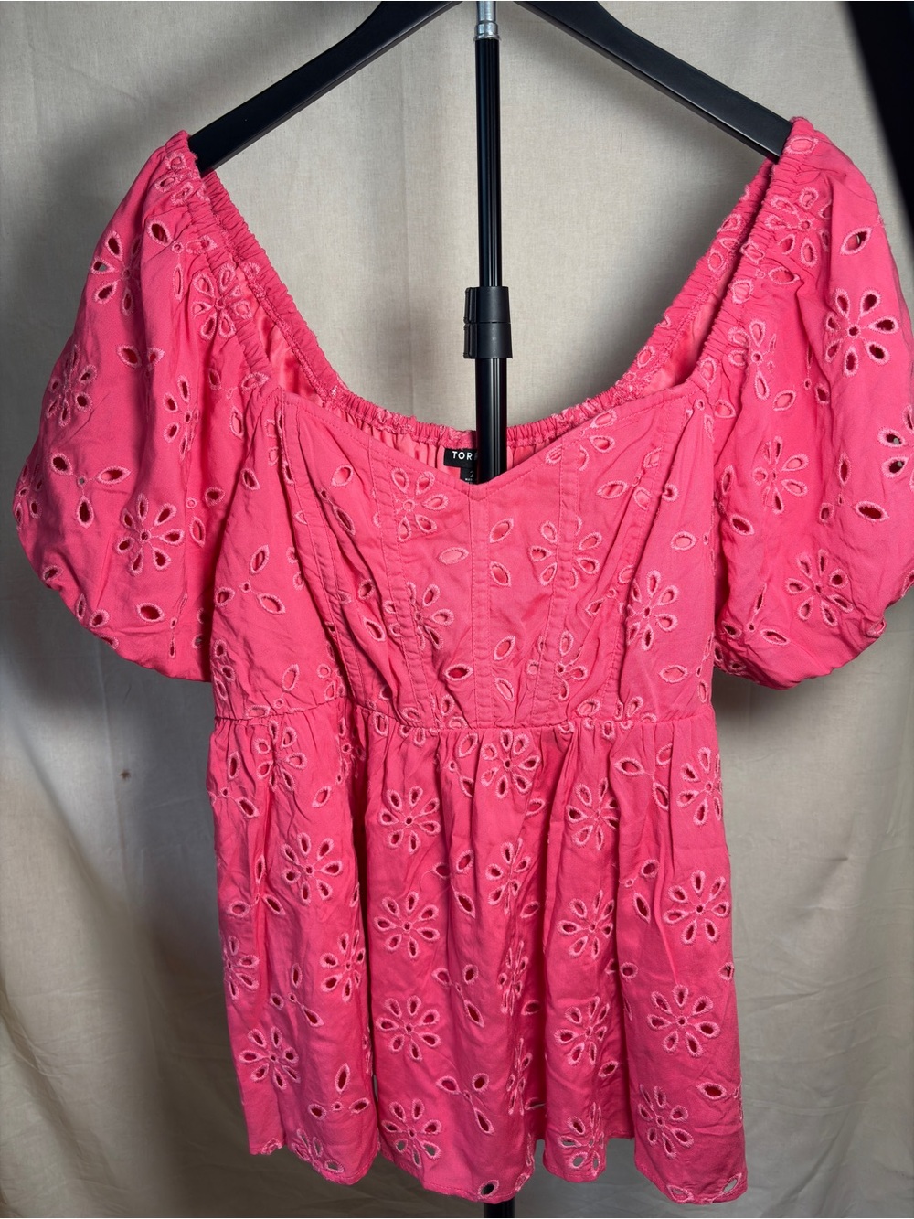 Torrid Pink Babydoll Blouse Eyelet Challis Corset Bodice NWT 2X